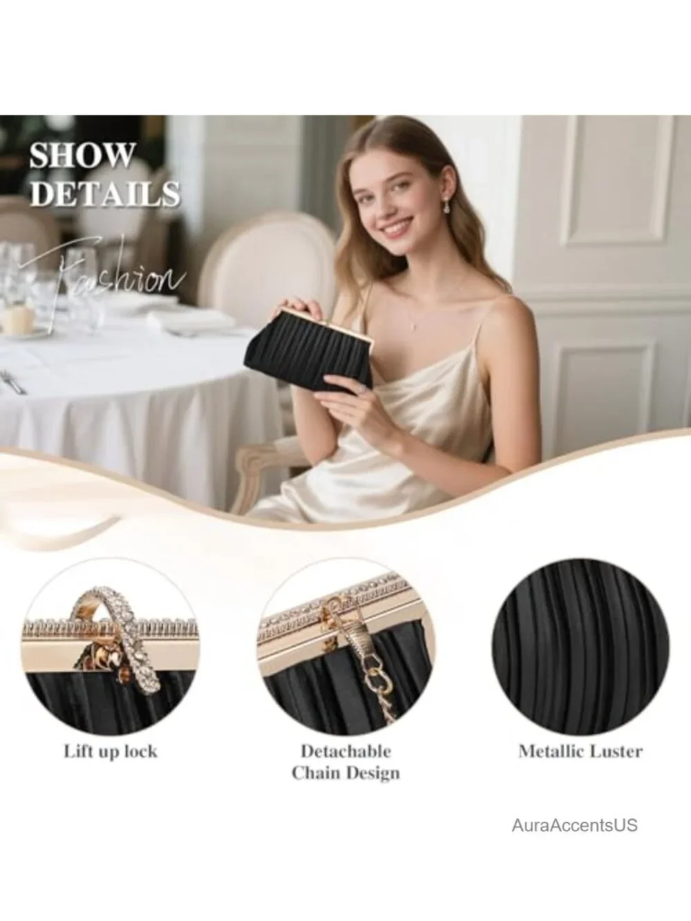 Beaded Clutch Evening Bag Satin Formal Wedding Purse Wristlet Crossbody